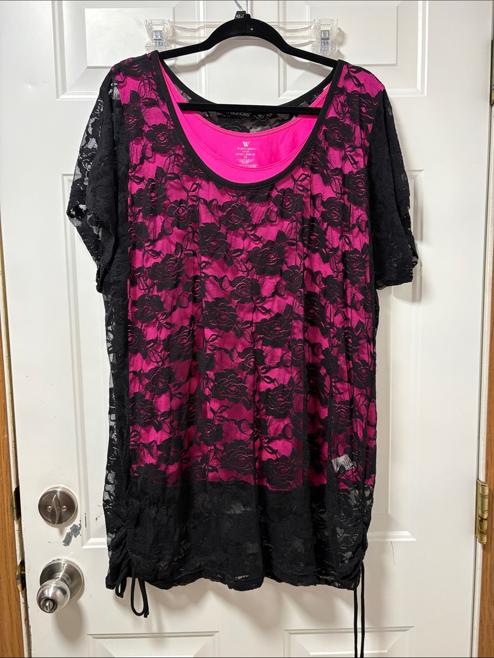 Maurices Black Lace Tunic with Hot Pink Underlayer